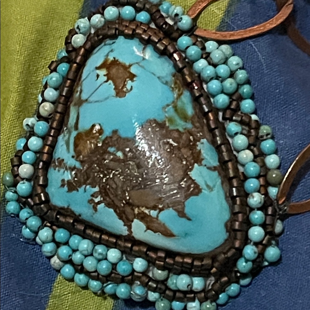 Royston Turquoise Beaded Statement Pendant Necklace - Blue - Picture 9 of 9